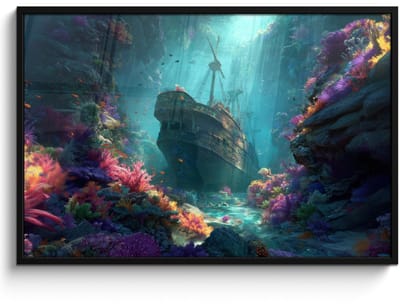 Poster in lijst - Fotolijst 120x80 cm - Posters - Schip - Hout - Koraalriffen - Zonlicht - Posterlijst zwart - Decoratie - Wanddecoratie woonkamer - Muurdecoratie slaapkamer