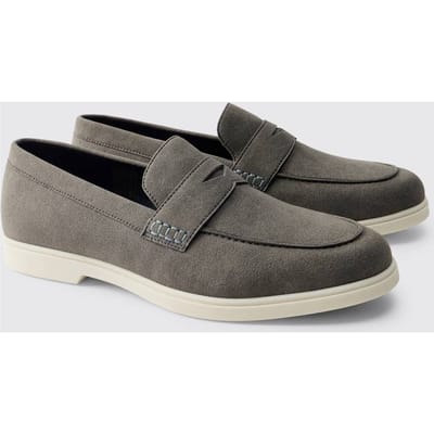 Casual Faux Suede Penny Loafer | Charcoal | Size 42