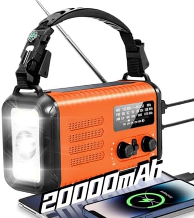 Multifunctionele noodradio met zonne-energie en handcrank - Oranje