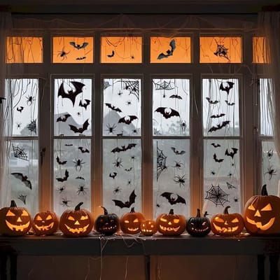Store_7 - Halloween raamstickers - Vleermuis en spinnen - Zelfklevend voor glas - Spinnenweb raamdecoratie - 9 stuks/set - Geschikt voor feestelijk...