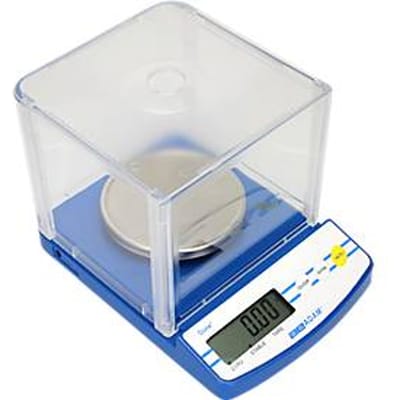 Adam DCT 302 compacte weegschaal, precisieweegschaal met weegbereik 0,01 g- 0,3 kg, LC-display, netaansluiting/batterij, B 147 x D 208 x H 150 mm, kunststof, wit-blauw