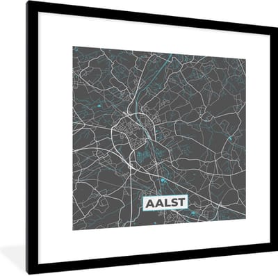 Fotolijst incl. Poster - België – Aalst – Stadskaart – Kaart – Blauw – Plattegrond - 40x40 cm - Posterlijst