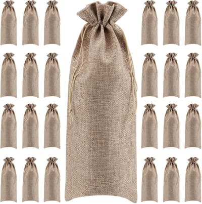 Dailygoods - MANCHAP 24 stuks 15 x 35 cm jute wijn geschenkzakken, jute wijnfles geschenkzakken met trekkoorden, trekkoord Hessische wijn geschenkzak flesdrager voor bruiloft, feest, thuisopslag