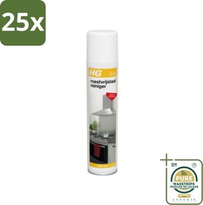 25 x HG Roestvrijstaal Reiniger 300 ml - Grootverpakking - Roestvrijstaal Reinigen - Vet Verwijderen - Streeploos Reinigen - Afzuigkap Reinigen - Koelkast Reinigen