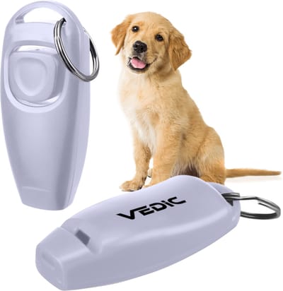 VEDIC®  - Luxe clicker met fluit - Clickertraining - Wit - Bevestigingsring - Fluit - Hondentraining