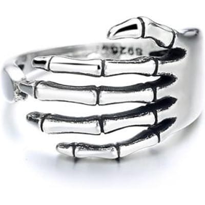 Bagues de doigt crâne ouverture rétro punk Steampunk Hip Hop Personnalité Doigt Bijoux de fête Hommes Femmes Bagues Halloween Resizable argenté
