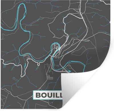 Muurstickers - Sticker Folie - Plattegrond – Bouillon – Blauw – Stadskaart - Kaart - België - 100x100 cm - Plakfolie - Muurstickers Kinderkamer - Zelfklevend Behang XXL - Zelfklevend behangpapier - Stickerfolie