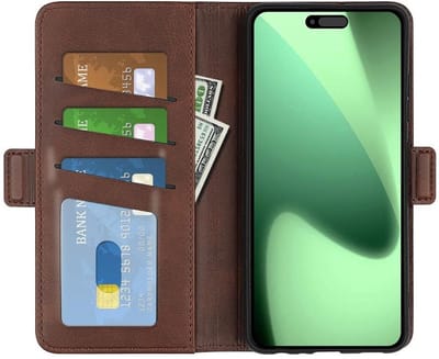 Mobiq - PU Lederen Wallet Hoesje met Sluiting geschikt voor iPhone 17 Pro - donkerbruin