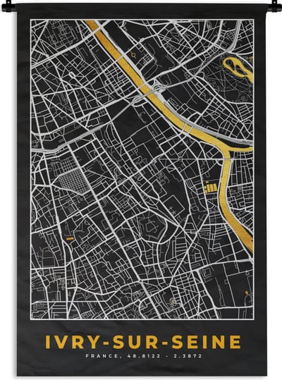 Wandkleed - Wanddoek - Stadskaart - Ivry-sur-Seine - Frankrijk - Kaart - Plattegrond - 120x180 cm - Wandtapijt