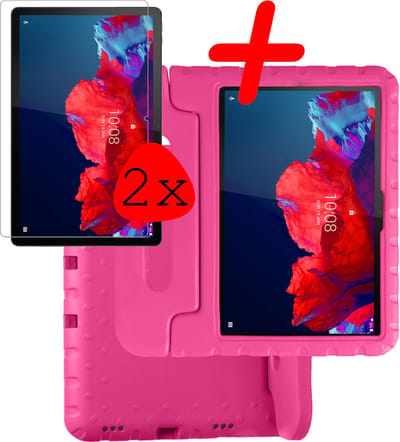 Hoesje Geschikt voor Lenovo Tab P11 Plus - Met 2x Screenprotector - Kinderhoes Shockproof Bumper - Kidsproof Case - Tablet Hoes - Kinder Hoes Cover - Roze