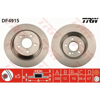 Remschijf TRW DF4915 achter, volledig, 1 Stuk