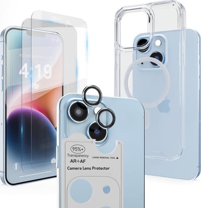 Hoesje Geschikt voor iPhone 14 Transparant - 2x Screenprotector - Geschikt voor MagSafe - Camera Lens Protector - Anti Shock