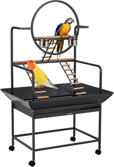 Grote koolstofstalen vogelkooi op wieltjes met opbergplank en uitschuifbaar rooster 167x82x58 cm voor valkparkieten, zonneparkieten, grasparkieten, dwergparkieten, vinken en kanaries