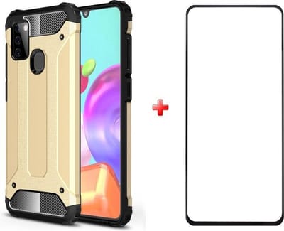 Telefoonhoesje geschikt voor Samsung galaxy A21s silicone TPU hybride goud hoesje + full cover glas screenprotector