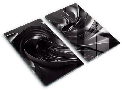 Wallfluent Spatscherm Keuken - Zwart Hittebestendig Glas Keuken - Set 2 Stuks 30x52 cm - Zwarte Massa Abstractie Keuken Achterwand Bescherming - Abstractie Rechthoekig Spatscherm Keuken