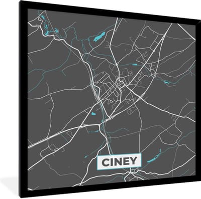 Fotolijst incl. Poster - Stadskaart – Grijs - Kaart – Ciney – België – Plattegrond - 40x40 cm - Posterlijst