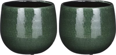 Mica Decorations Plantenpot/bloempot - 2x - keramiek - donkergroen - gevlekt patroon - 16 x 14 cm