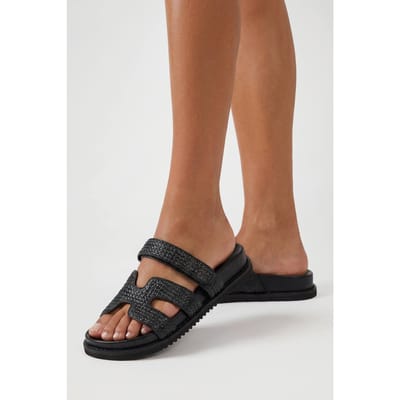 boohoo Dames Raffia Slippers Met Uitgesneden Detail | Zwart | Maat: 37