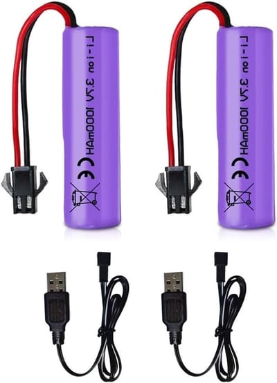 Oplaadbare 3.7V 1000mAh Li-ion Batterij met USB Oplaadkabel voor RC Voertuigen, Botenspeelgoed en Stuntauto's - 2 Stuks