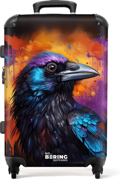 NoBoringSuitcases.com® - Koffer groot - Rolkoffer lichtgewicht - Kraai met kleurrijke graffiti - Reiskoffer met 4 wielen - Grote trolley XL - 20 kg bagage