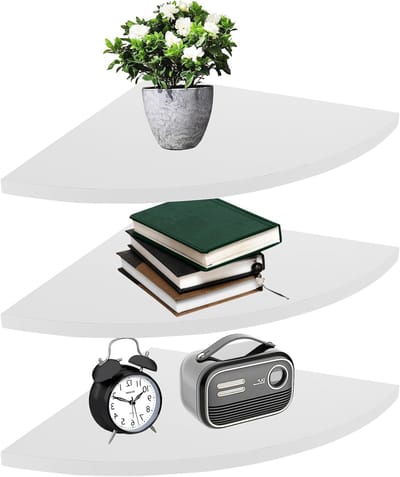 Set van 3 Houten Hoekplanken van 25 cm voor Muur, Ideaal voor Slaapkamer, Badkamer en Woonkamer, Decoratieve Opbergruimte en Wanddecoratie