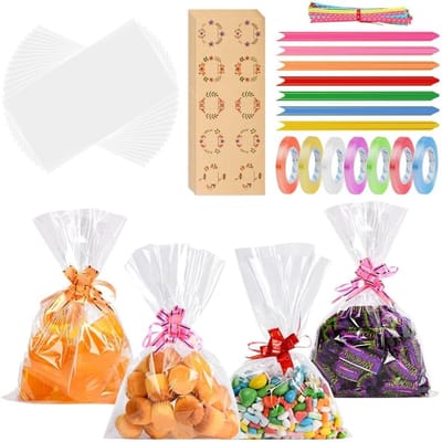 70 Stuks Cellofaan Zakjes 12 x 17 cm, Transparante Snoep- en Koekzakjes met 100 Twist Ties voor Cadeauverpakking op Bruiloften en Feesten