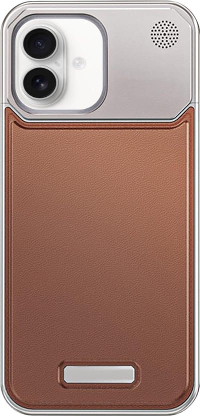 Metalen Aromatiserend Frame Hoesje geschikt voor iPhone 16 – Luxe Lederen Case in je handpalm – Bruin
