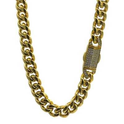 Cuban Link Ketting voor heren - Iced Pavé sluiting - Goldplated Stainless Steel - 12mm / 61cm