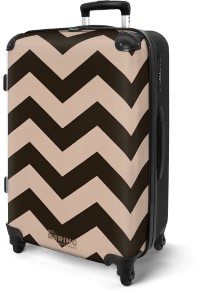 NoBoringSuitcases.com® - Koffer groot - Rolkoffer lichtgewicht - Zigzag patroon in bruin en beige - Reiskoffer met 4 wielen - Grote trolley XL - 20 kg bagage - Valiezen middelgroot - Hardcase bagagekoffer - Suitcase large