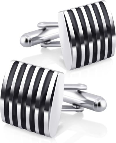 Manchetknopen Gestreept Heren Zwart / Zilver Kleurig - Vierkant - Cufflinks - Papa Cadeau Voor Mannen - Vaderdag
