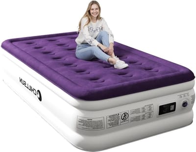 Luchtbed - Opblaasbaar bed - Kamperen en slapen - Snel opblaasbaar - 38 inch diep - Paars