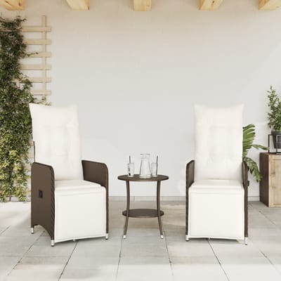 vidaXL - Tuinstoelen - 2 - st - verstelbaar - met - tafel - poly - rattan - bruin