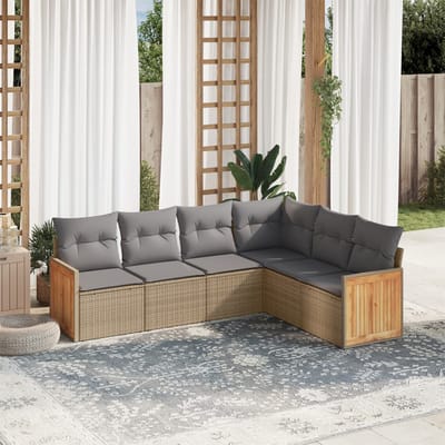 vidaXL - 6-delige - Loungeset - met - kussens - poly - rattan - beige