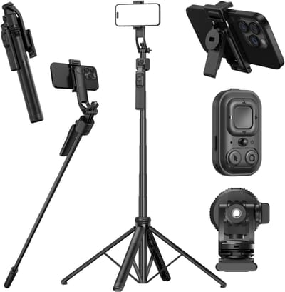 Casemania Automatisch Telefoon Statief - Quadrapod Vlog Selfiestick met Beweginggsensor & Face Tracking - Extra Stabiel 360° Draaibaar AI Camera Statief met Bluetooth Afstandsbediening - Geschikt voor Telefoon en Camera
