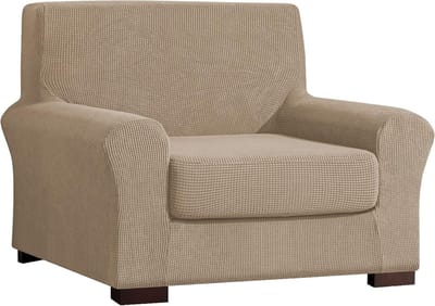 Jacquard Sofa Cover Set - 2 Stuks Meubelbeschermer voor Bank en Kussenhoes - Antislip en Geschikt voor 1 Zits (Sandkleur)