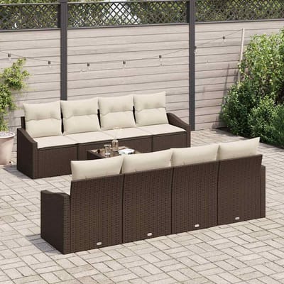vidaXL Bankstel met kussen met opslag 7 pcs Bruin en Crème poly rattan