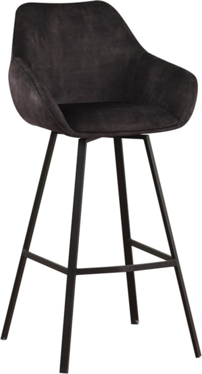 Barkruk - Velvet antraciet - Met rugleuning en armleuning - Voor Keuken en Bar - Voetsteun - Set van 1