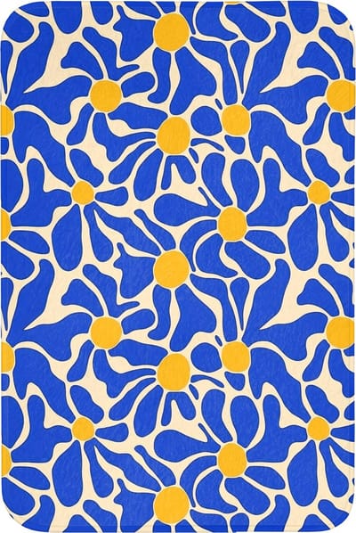 WC mat 60x90 cm - Antislip - Abstract - Bloem - Blauw - Toiletmat - Vloermat - Douchemat - Toilet tapijt - Toiletmatten