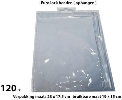 PVC Durable Zipper bag - Retail Verpakking - Euro header - Groot- 120 Pack