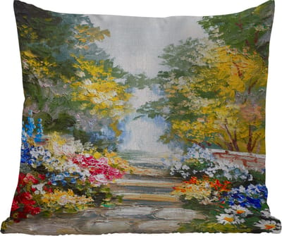 Sierkussen Buiten - Schilderij - Bloemen - Natuur - Olieverf - 60x60 cm - Weerbestendig