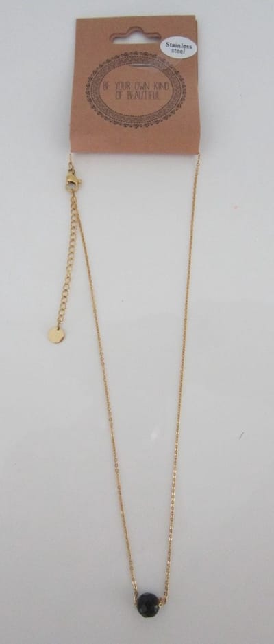 ZoeZo Design - Verguld -ketting - fijn kettinkje - met - zwarte hanger - edelstaal - met sluiting - verstelbaar - lengte (enkel gemeten) - 19 cm