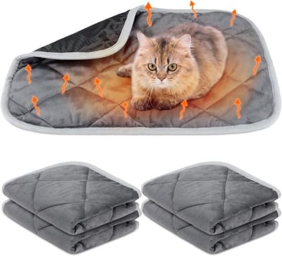 Self Heating Pet Mat - 4 Pack - Reflects Heat - Extra Warm Thermal Cushion - Washable Dog Bed Cat Bed Mat Blanket for Outdoor Indoor Pet (Grey 40x50cm)