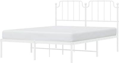 Bedframe met hoofdbord - Ledikant metaal - Slaapkamer inrichten - Robuuste metalen constructie - 150x200 cm - Wit