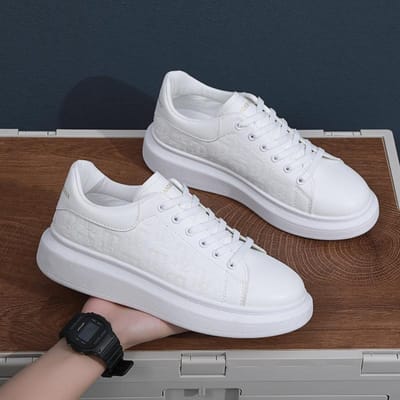 Casual Schoenen Heren Nieuwe Aankomst Vetersluiting Casual Sneakers Verhoogd Heren Board Schoenen Veelzijdig Leer Dikke Zool Muffin Schoenen 43 gray