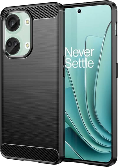 MobyDefend Hoesje - Geschikt voor OnePlus Nord 3 - TPU Backcover - Geborstelde Metaal & Carbon-Look - Zwart