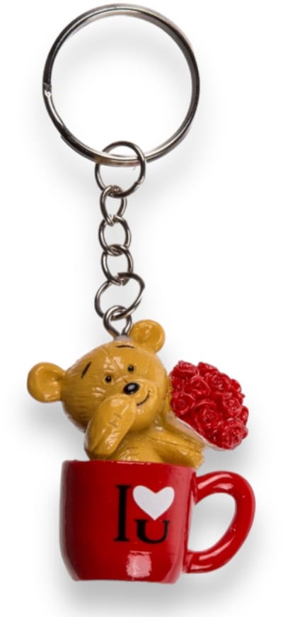 Vrolijke sleutelhanger met schattig beertje in rode liefdesmok – ideaal als klein cadeautje voor elke gelegenheid.