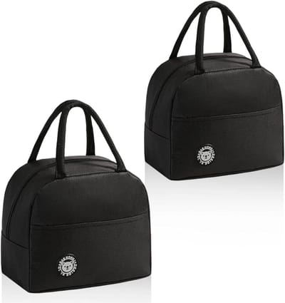 Lunchtas zwart - set van 2 - koeltas voor lunch - met zijzakken - twee zijhandgrepen - voor bedrijf, school, thuis