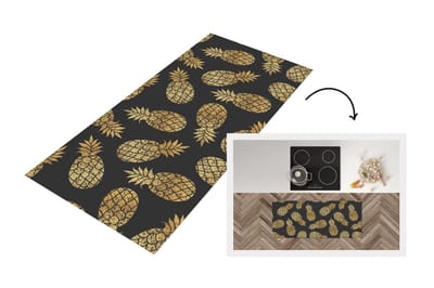 Keukenloper - Loper keuken - Ananas - Goud - Luxe - Patronen - 120x50 cm - Keukenloper vinyl