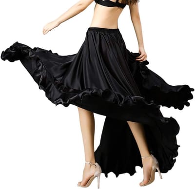 Elegante buikdansrok voor vrouwen met flonkerende ruffles, elastische taille en hoge split - Perfect voor dans, feest en masquerade evenementen