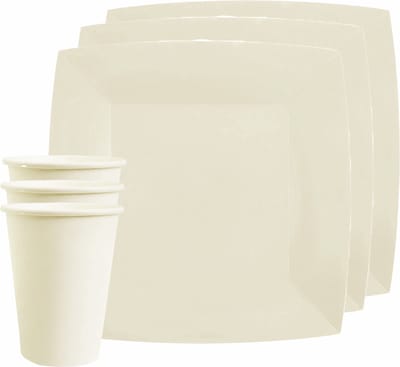 Santex feest/verjaardag servies set - 20x bordjes en bekertjes - wit - karton